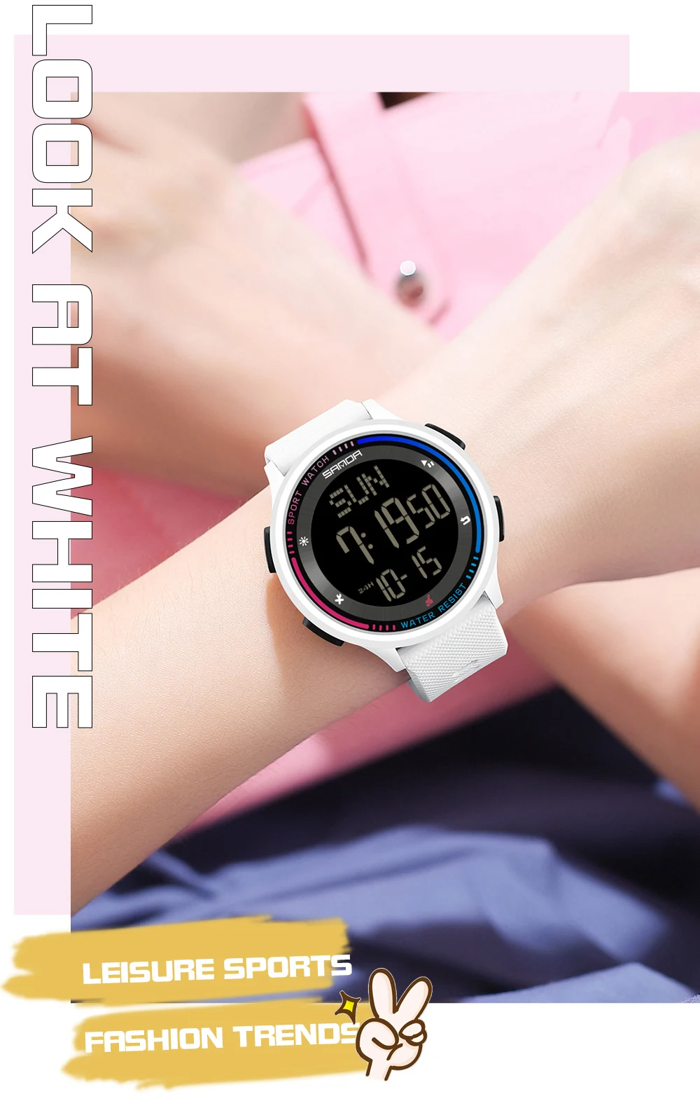 SANDA Children Fashion Digital Movement Teenager Students Hand Clock Trendy Water Resistant Outdoor Sports Mode Wrist Stop Watch