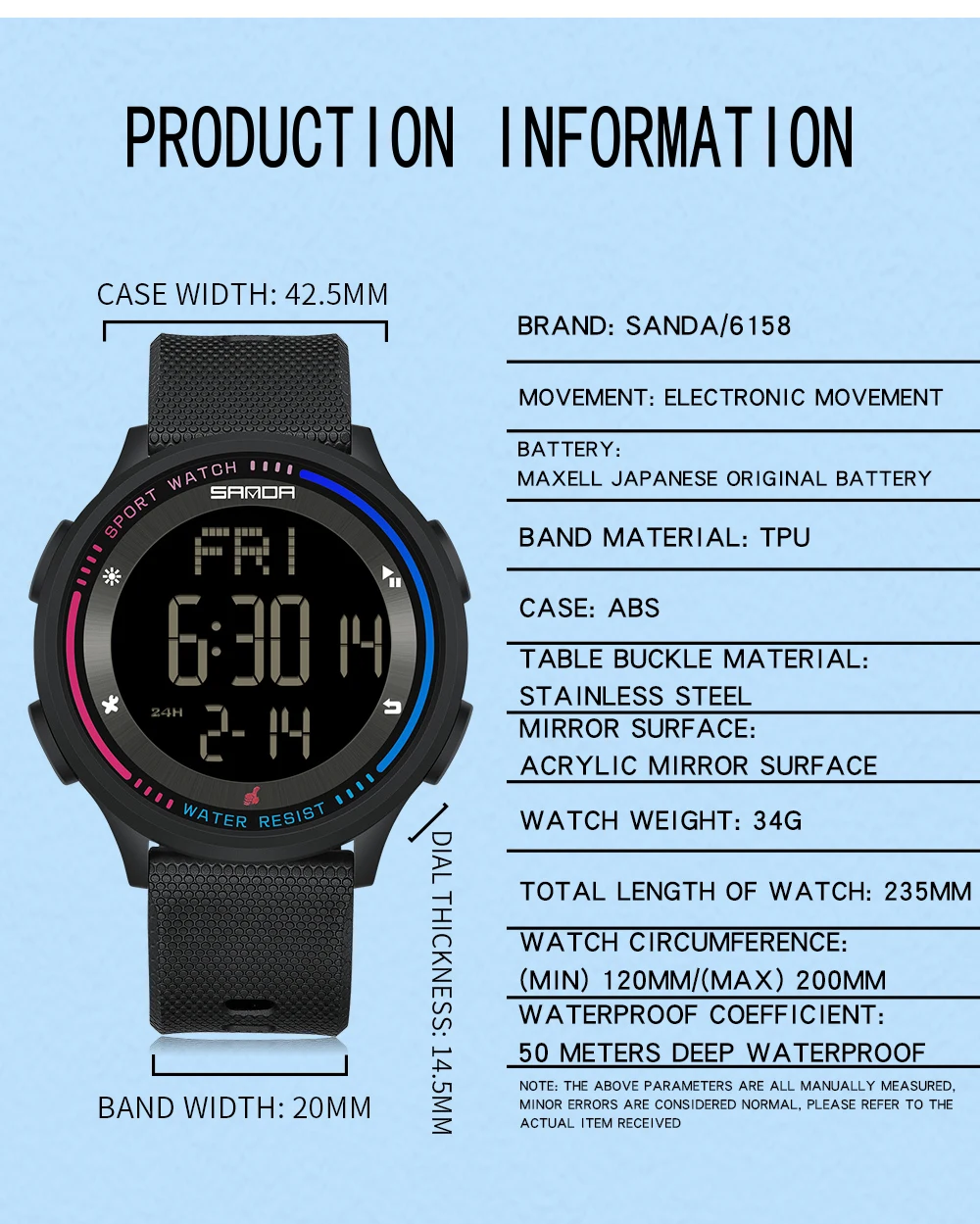 SANDA Children Fashion Digital Movement Teenager Students Hand Clock Trendy Water Resistant Outdoor Sports Mode Wrist Stop Watch