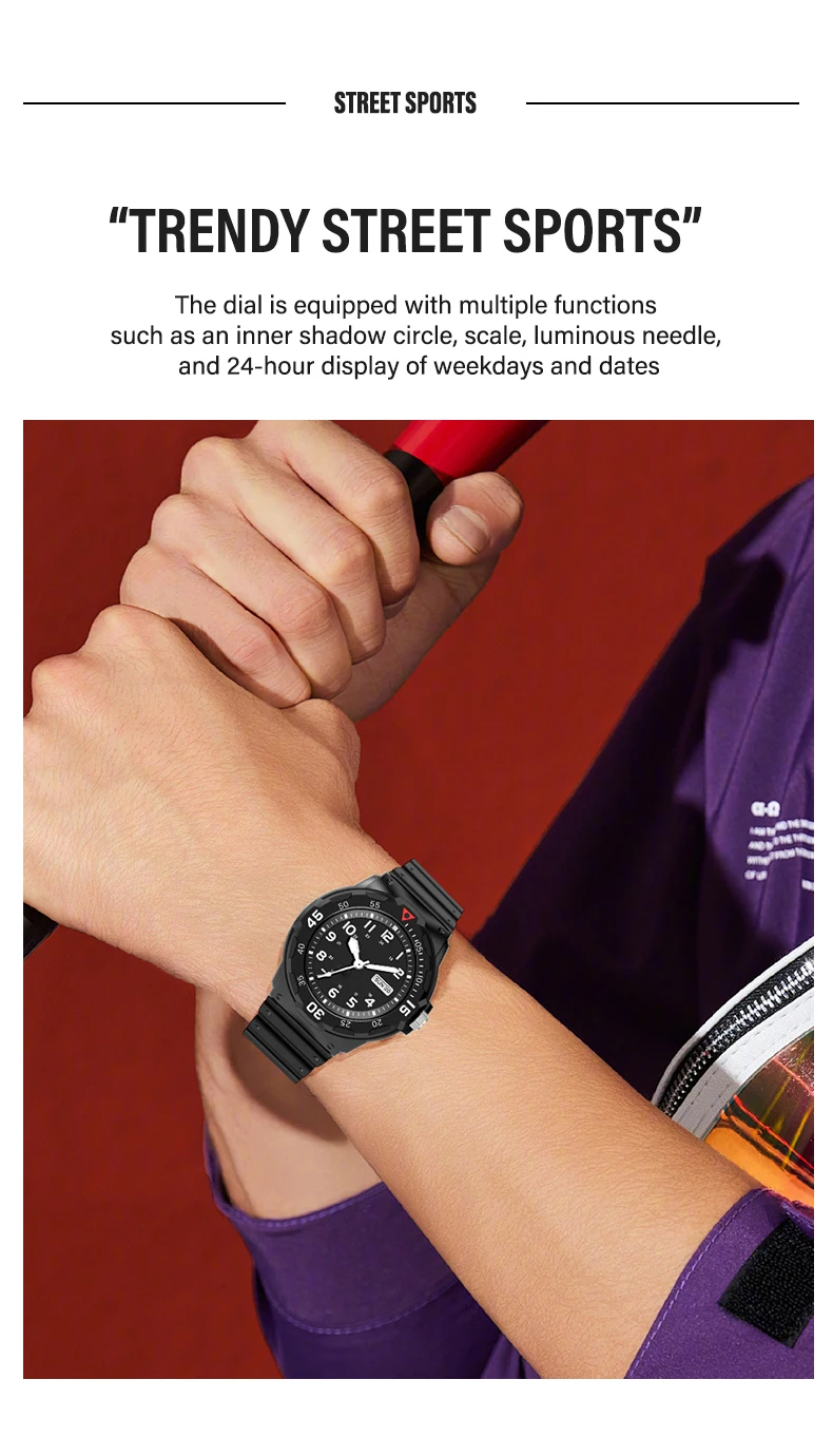 SHUAIKE 957 Fashion Sports Student Watch Calendar Display 50M Waterproof Clock Night Light Clock Male and Female Quartz Watch