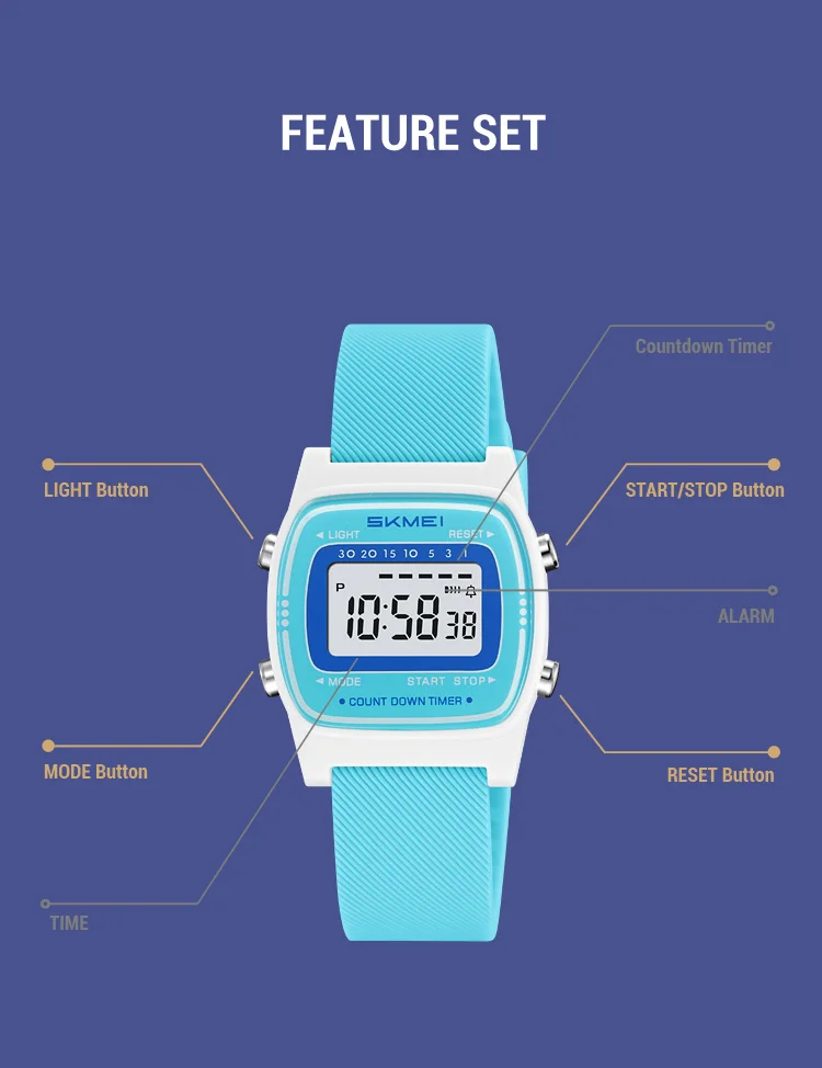 SKMEI 2540 Student Electronic Watch Alarm Clock Calendar 50m Waterproof Bright Light Sport Digital Children's Watch Reloj Niño