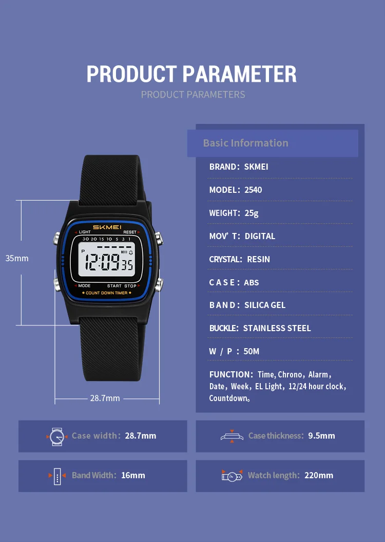 SKMEI 2540 Student Electronic Watch Alarm Clock Calendar 50m Waterproof Bright Light Sport Digital Children's Watch Reloj Niño