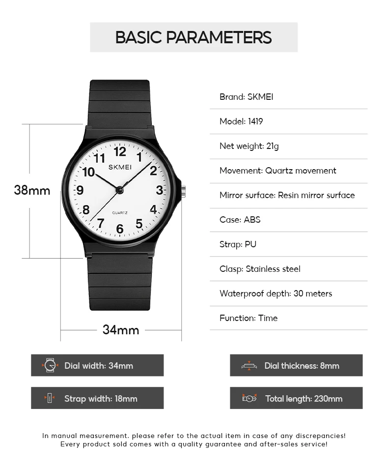 SKMEI 1419 Student Quartz Wristwatch 30M Waterproof Outdoor Sports Watch Fashion Casual Clock Daily Wearing Outfit Simple Watch