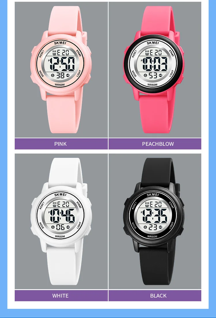 SKMEI  LED Light Digital Children Sport Watches Stopwatch Calendar Clock 5Bar Waterproof Kids Wristwatch For Boys Girls Gift