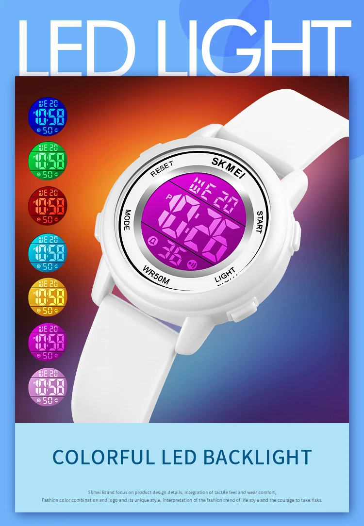 SKMEI  LED Light Digital Children Sport Watches Stopwatch Calendar Clock 5Bar Waterproof Kids Wristwatch For Boys Girls Gift