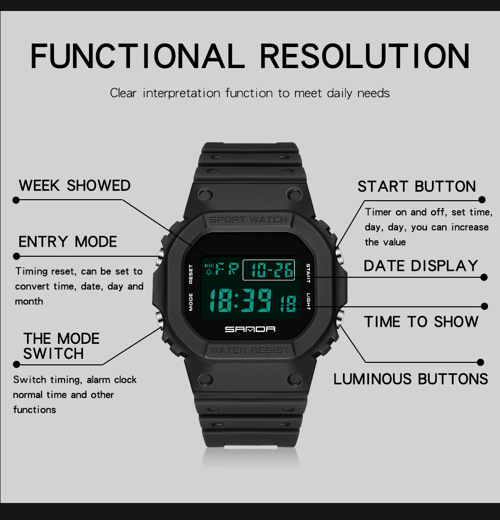SANDA 2107 Children Watch Men Waterproof Sport Watches Boy Girl Electronic Watch Relogio Masculino LED Lamp Display Wristwatc