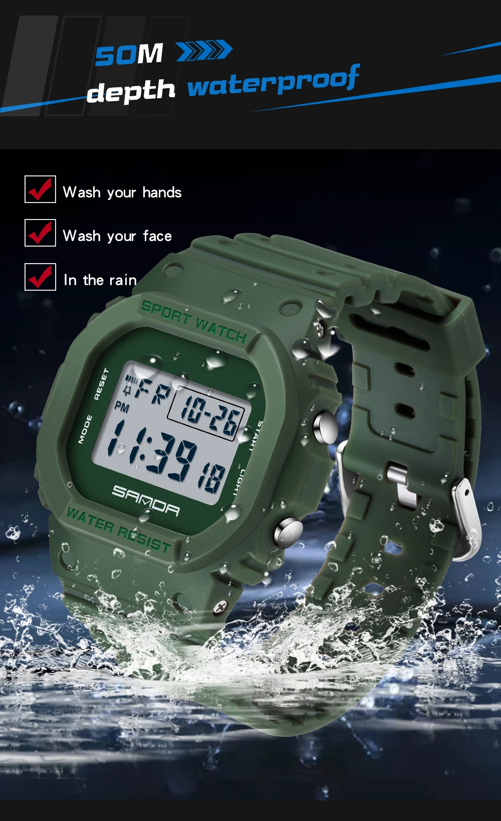 SANDA 2107 Children Watch Men Waterproof Sport Watches Boy Girl Electronic Watch Relogio Masculino LED Lamp Display Wristwatc