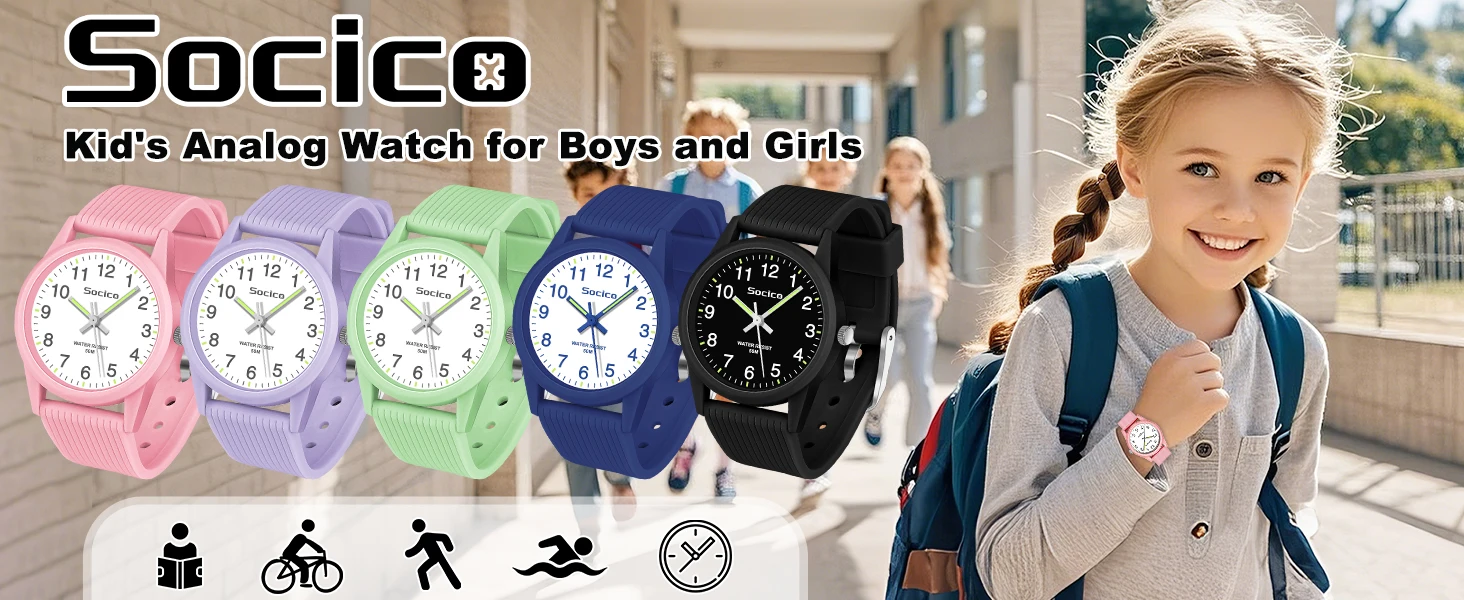 SOCICO Kids Watch for Girls Boys baby Watch 50M Waterproof Soft Band Wrist Watch for Ages 4-12 Children Wristwatch