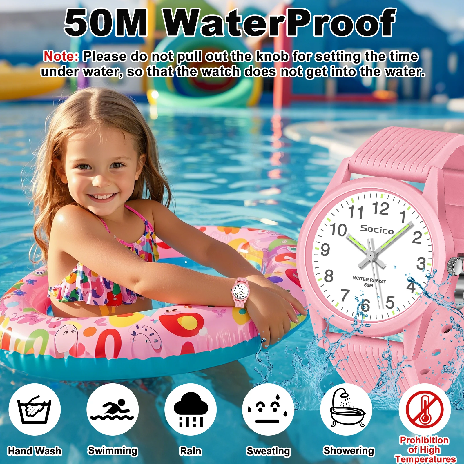 SOCICO Kids Watch for Girls Boys baby Watch 50M Waterproof Soft Band Wrist Watch for Ages 4-12 Children Wristwatch