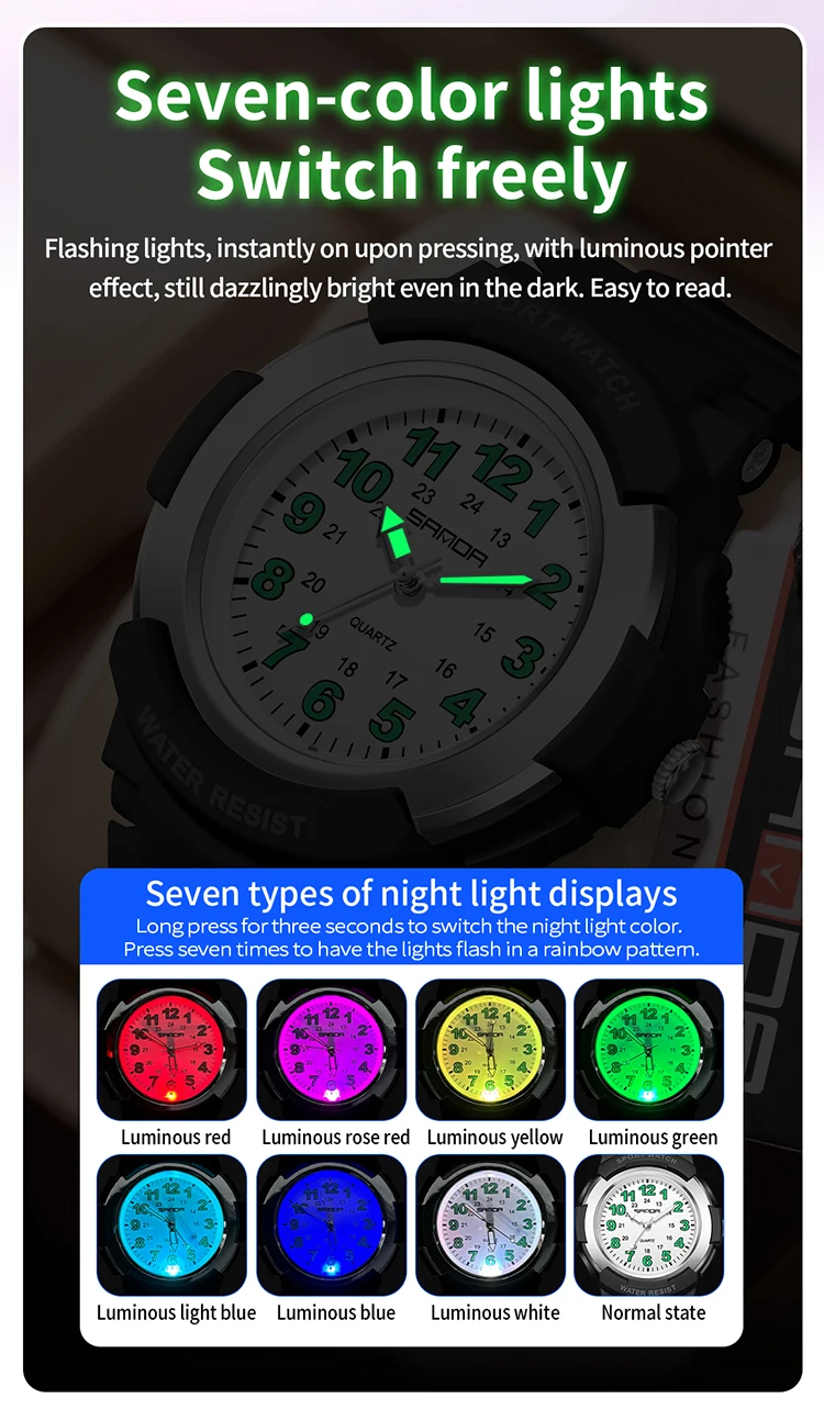 SANDA 6308 New Fashion Quartz Watches Students Outdoor Sports Luminous Waterproof Shockproof Casual Unisex Fashion Watch