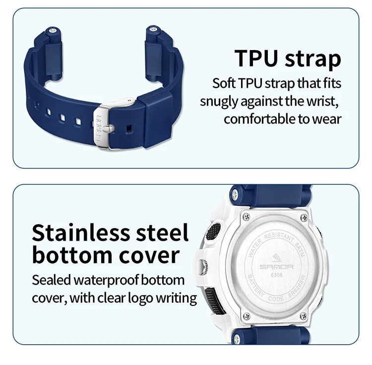 SANDA 6308 New Fashion Quartz Watches Students Outdoor Sports Luminous Waterproof Shockproof Casual Unisex Fashion Watch