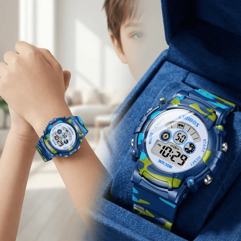 COOBOS Kids Digital Watch Camouflage Sports Wristwatch 30M Waterproof Multifunction LED Alarm Watch for Boys Girls Students