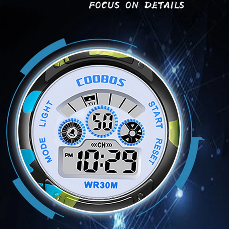 COOBOS Kids Digital Watch Camouflage Sports Wristwatch 30M Waterproof Multifunction LED Alarm Watch for Boys Girls Students