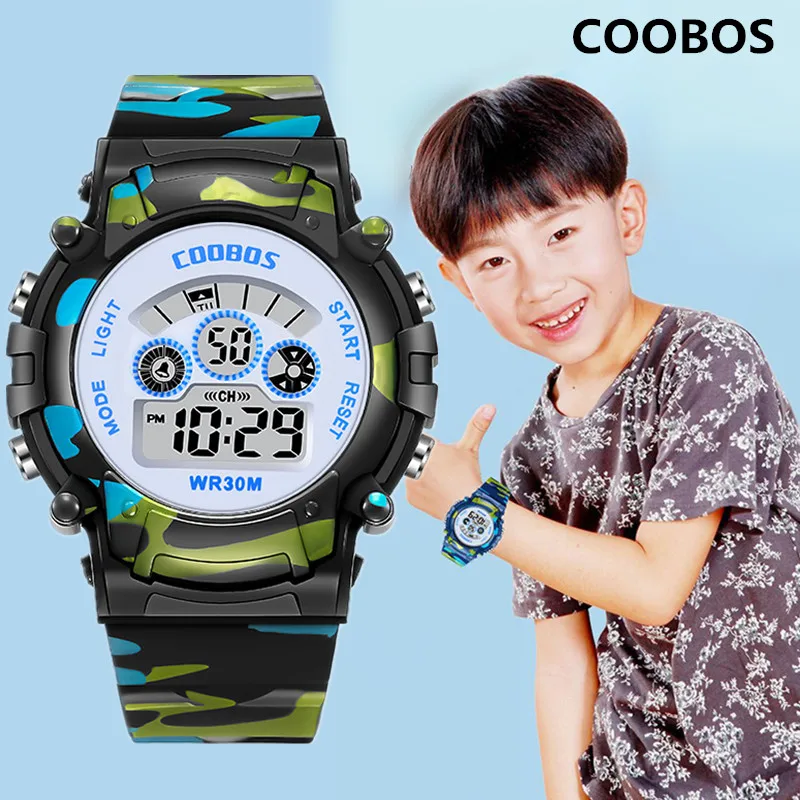 COOBOS Kids Digital Watch Camouflage Sports Wristwatch 30M Waterproof Multifunction LED Alarm Watch for Boys Girls Students