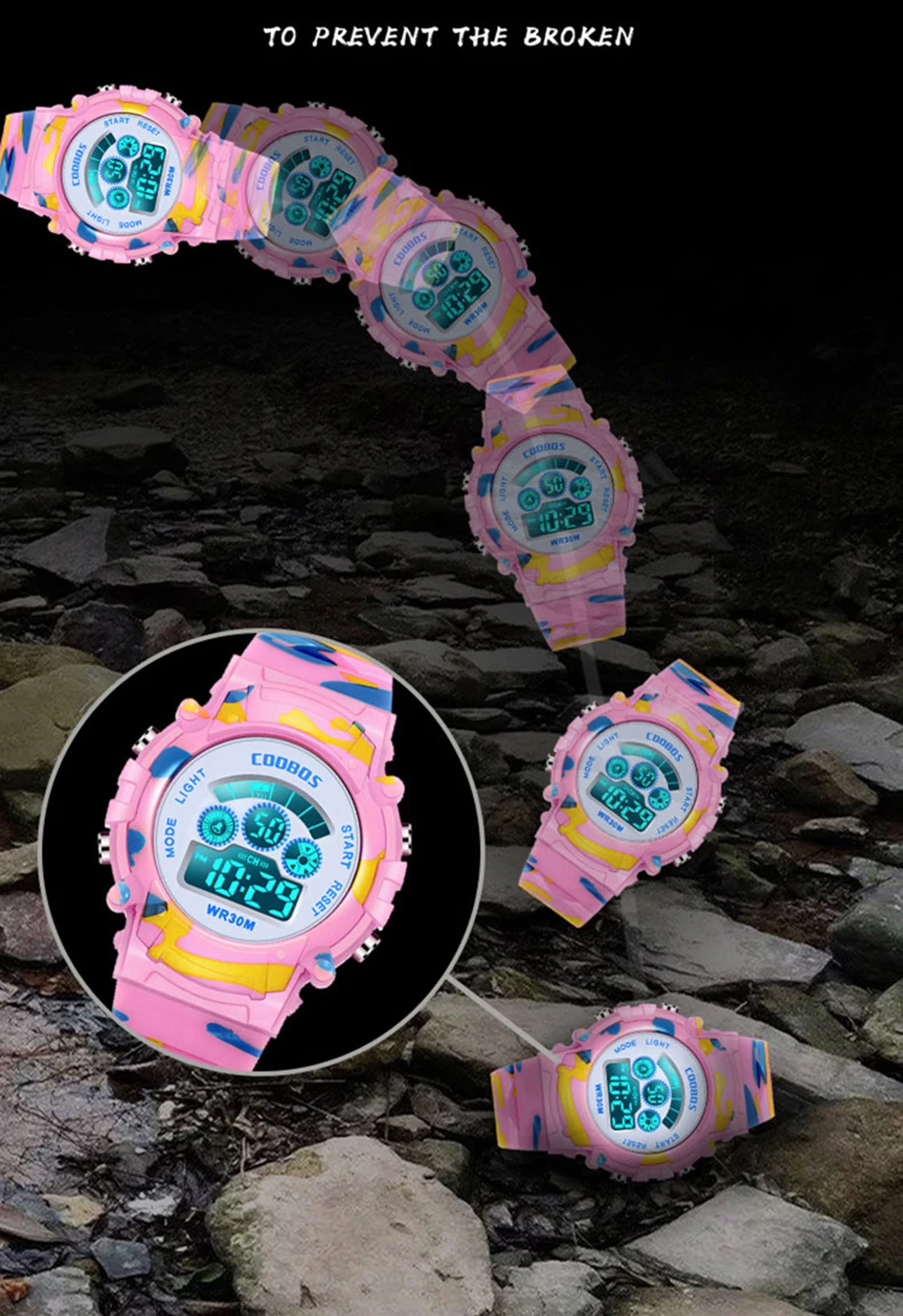 COOBOS Kids Digital Watch Camouflage Sports Wristwatch 30M Waterproof Multifunction LED Alarm Watch for Boys Girls Students