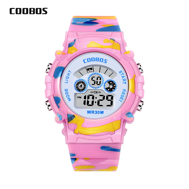 COOBOS Kids Digital Watch Camouflage Sports Wristwatch 30M Waterproof Multifunction LED Alarm Watch for Boys Girls Students