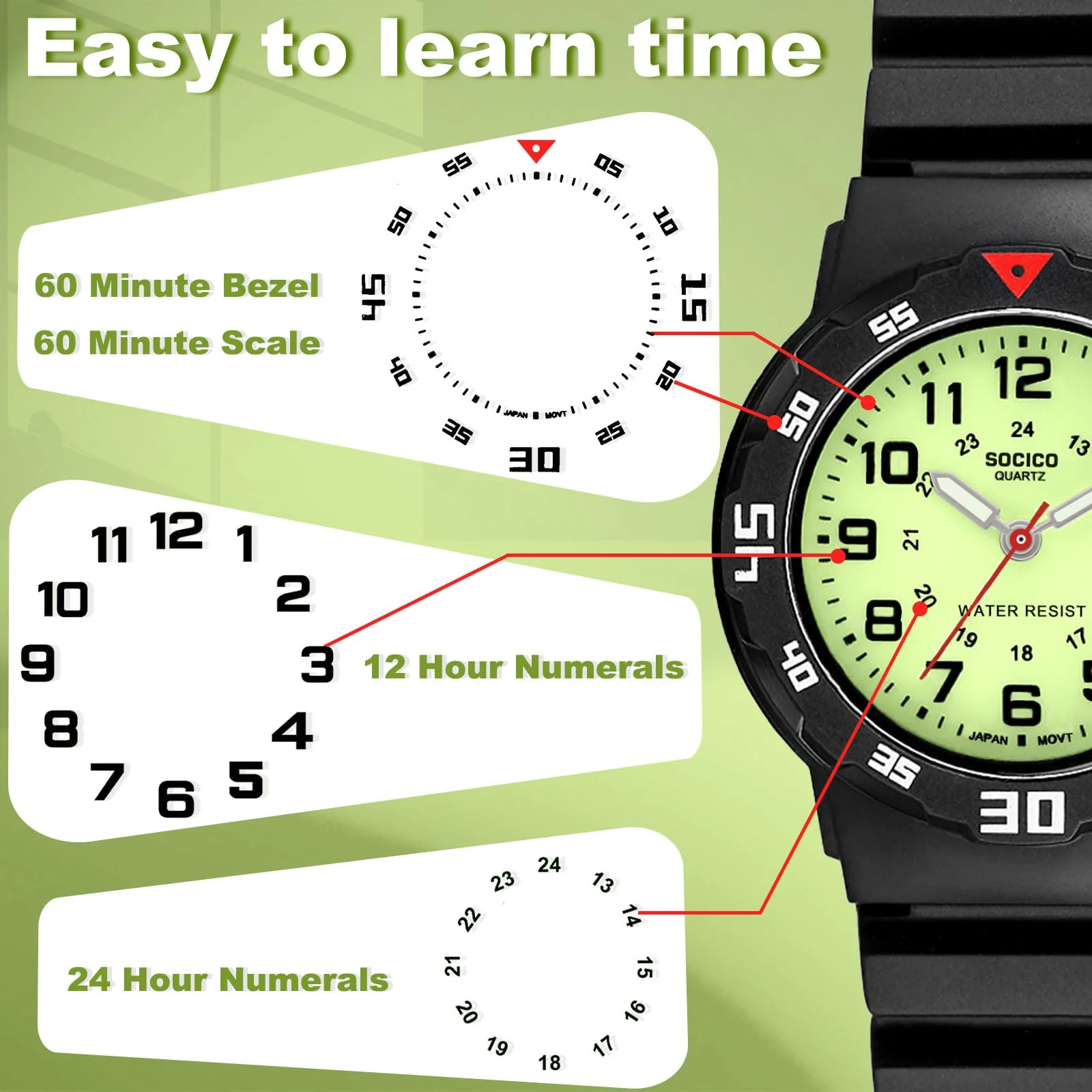 SOCICO New Children Watches for Girls Silicone Strap Round Quartz Kids Watch Boys Student Clock Gift Toys