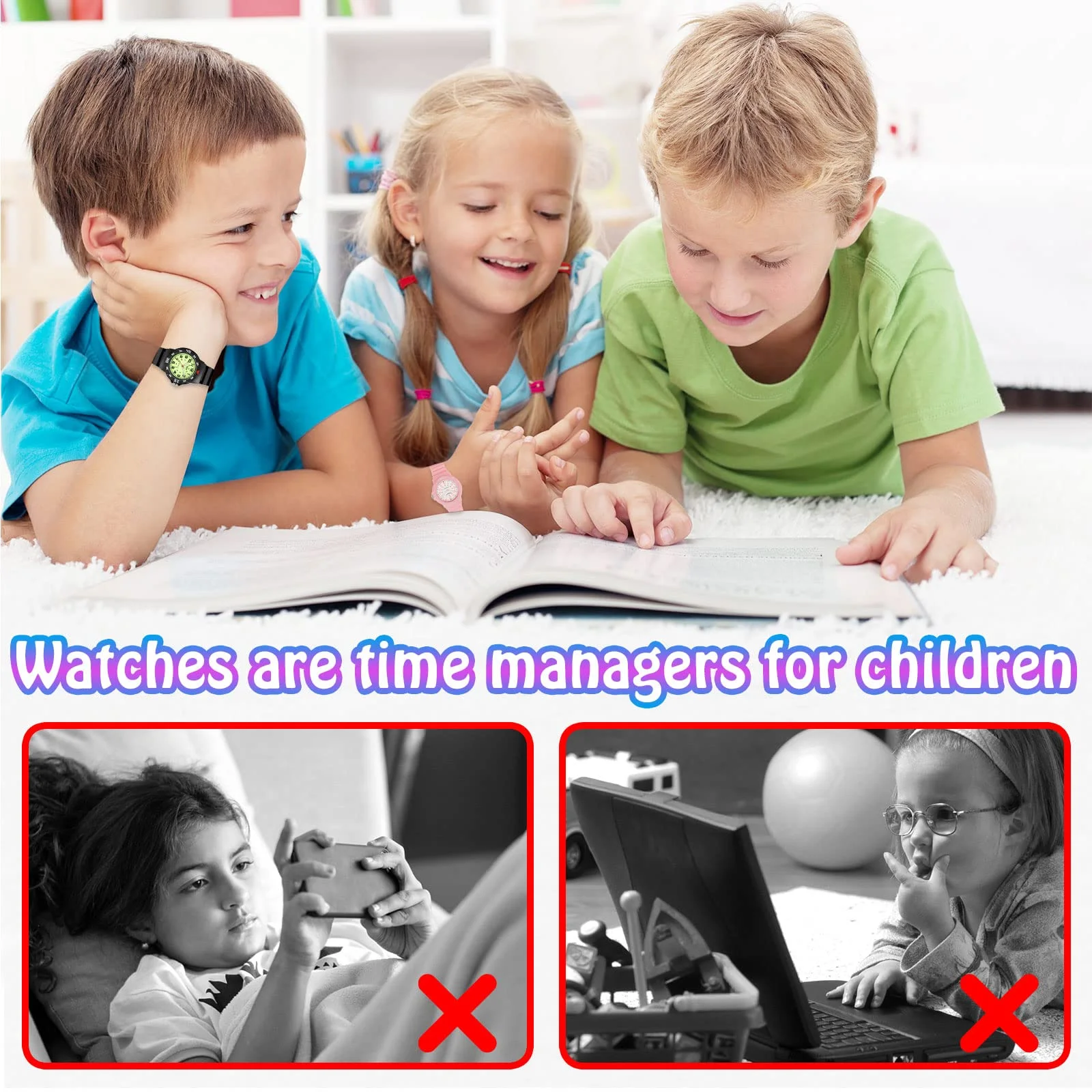 SOCICO New Children Watches for Girls Silicone Strap Round Quartz Kids Watch Boys Student Clock Gift Toys