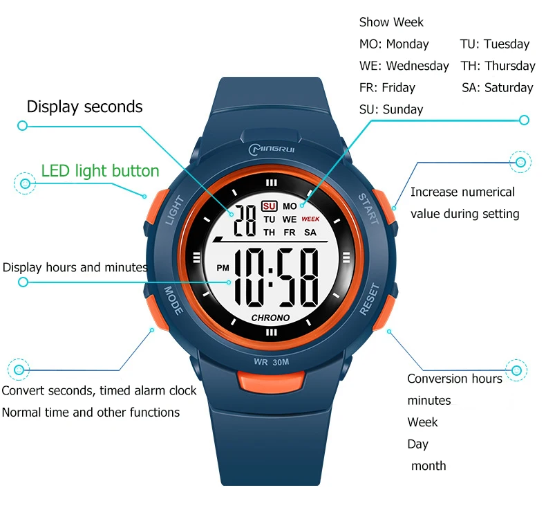 UTHAI Kids Watches Sports Fashion Luminous Waterproof Alarm Clock Smart Watches Boys and Girls Student Electronic Watch Gift