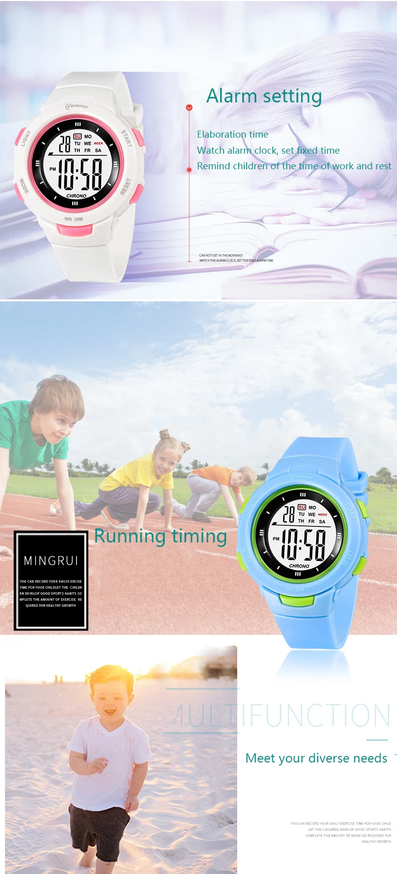 UTHAI Kids Watches Sports Fashion Luminous Waterproof Alarm Clock Smart Watches Boys and Girls Student Electronic Watch Gift
