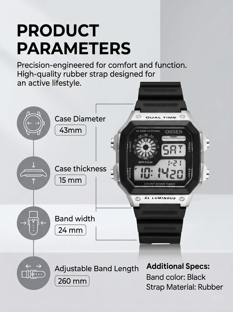 White Classic Children Watches Electronic Sport Wristwatch Waterproof Blue Teenage Digital Watch for Men