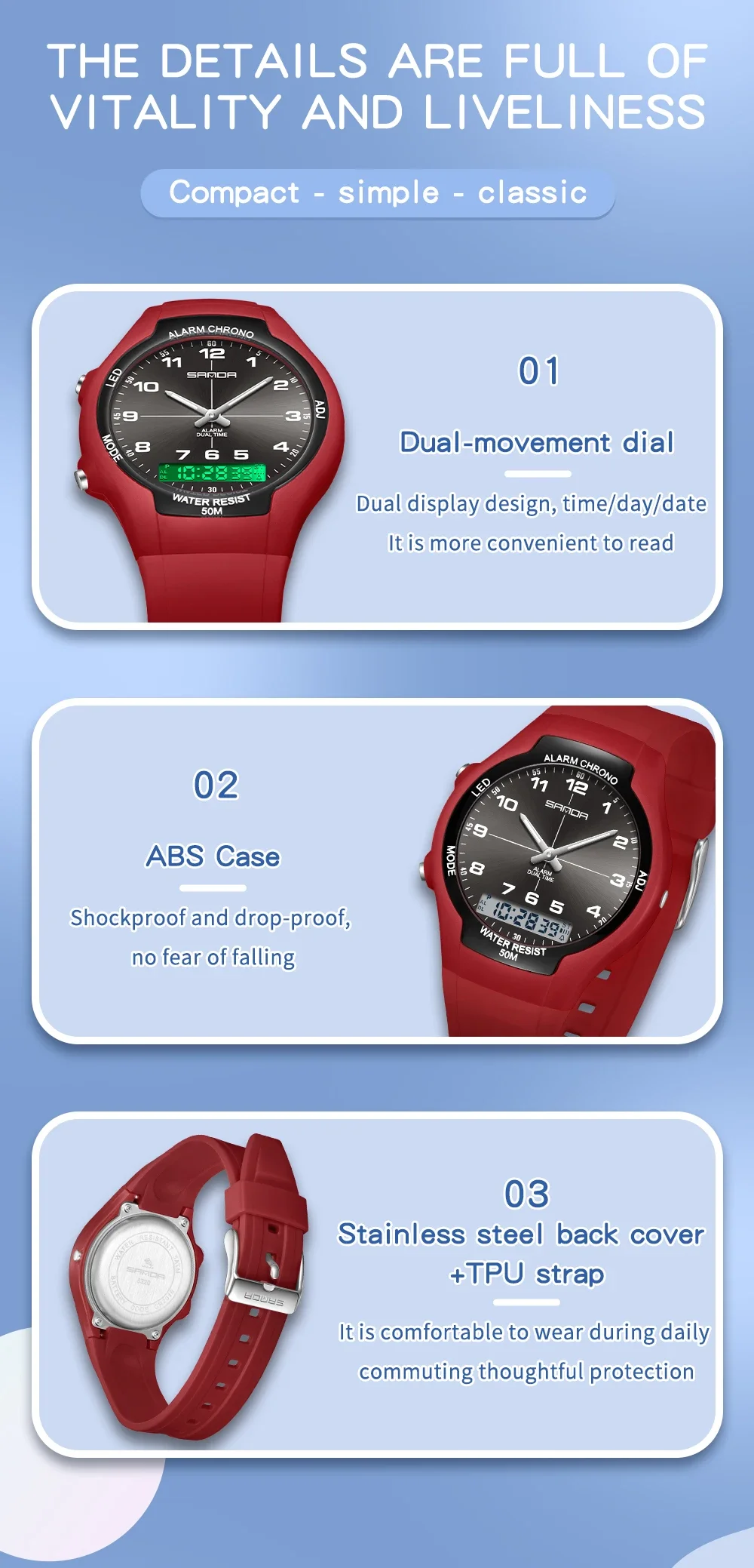 SANDA New 6320 Light Luxury Fashionable Student Quartz Watch Waterproof Simple Temperament Casual Electronic Women's Watch