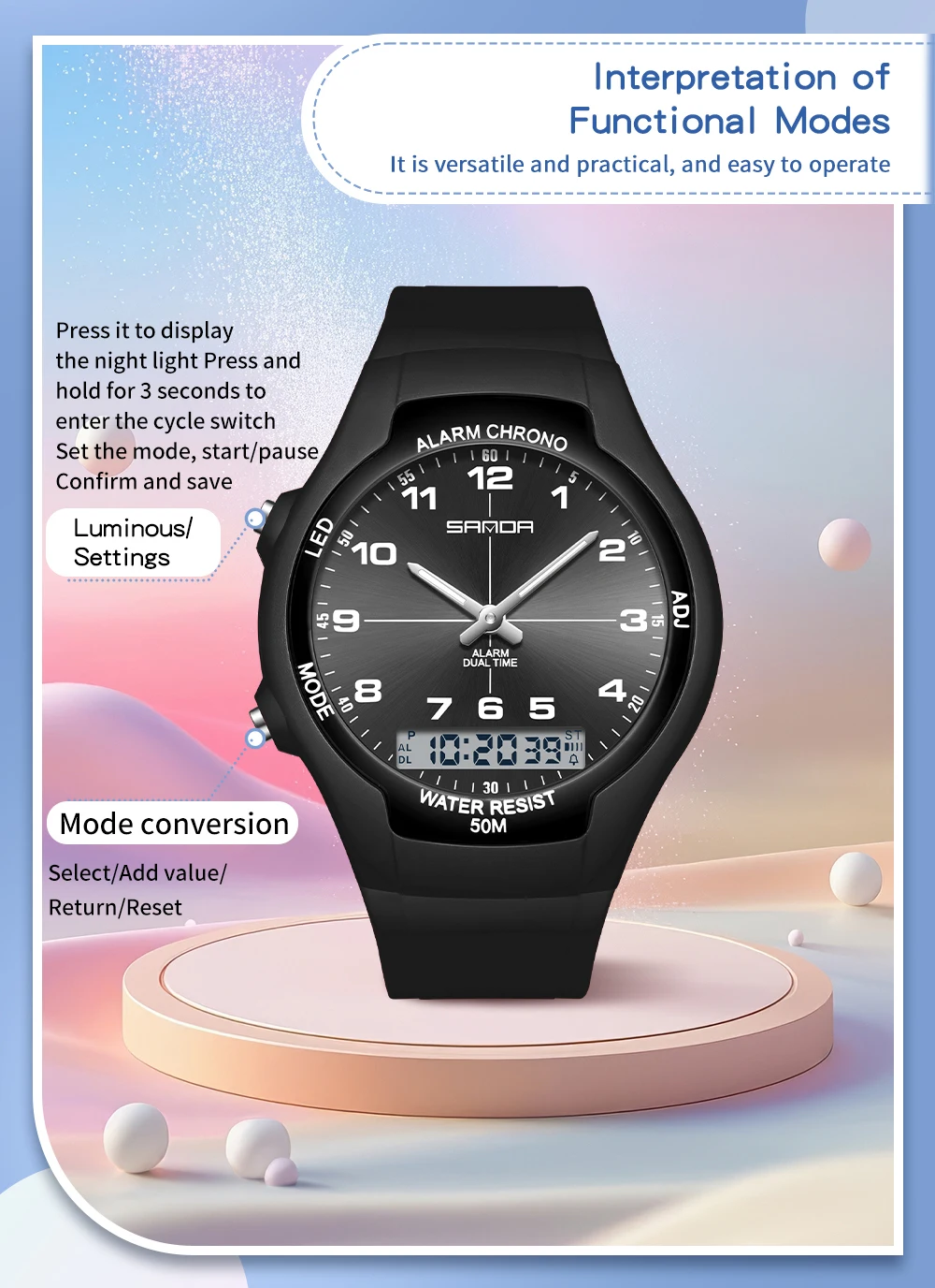SANDA New 6320 Light Luxury Fashionable Student Quartz Watch Waterproof Simple Temperament Casual Electronic Women's Watch
