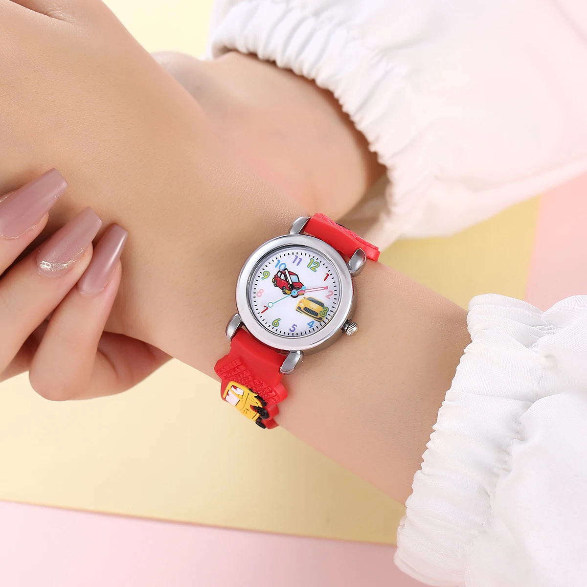 Kids Cartoon Car Watch | Colorful Digital Quartz Watch with Soft Strap | School Student Gift for Boys & Girls
