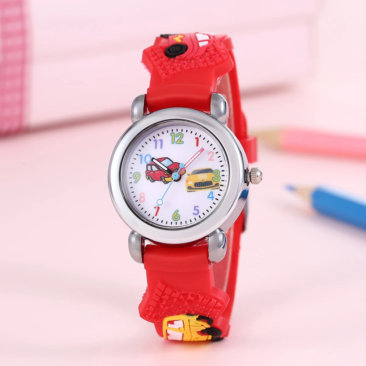 Kids Cartoon Car Watch | Colorful Digital Quartz Watch with Soft Strap | School Student Gift for Boys & Girls