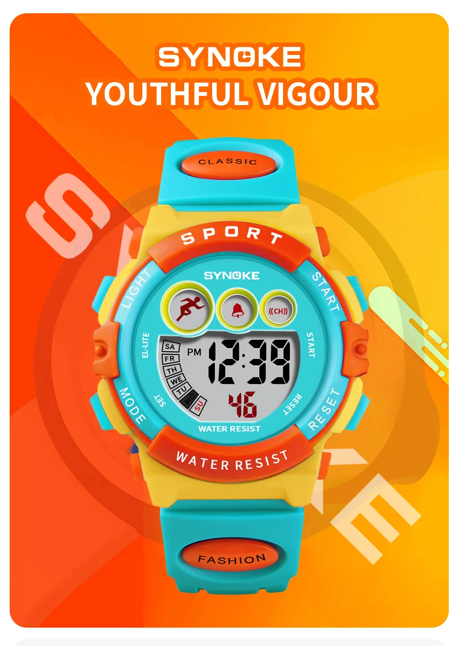 SYNOKE Student Sport Watches For Kids Colorful Electronic Watches Waterproof Clock Children Digital Watch For Boys Girls