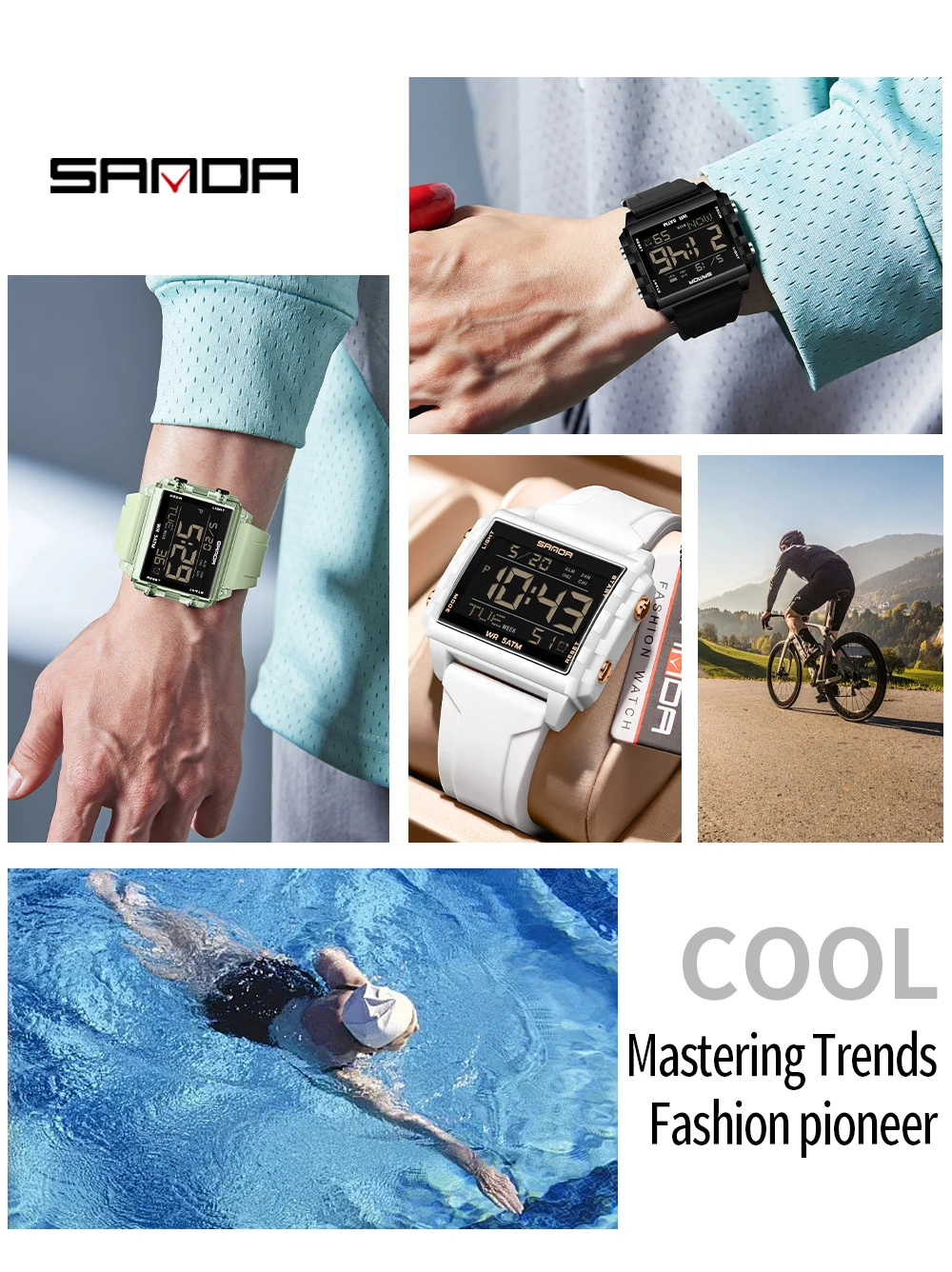 Fashion Mens Woman Digital Watches Waterproof Trend Rectangle Design Sports Watch For Men Women LED Backlight Male Wristwatch