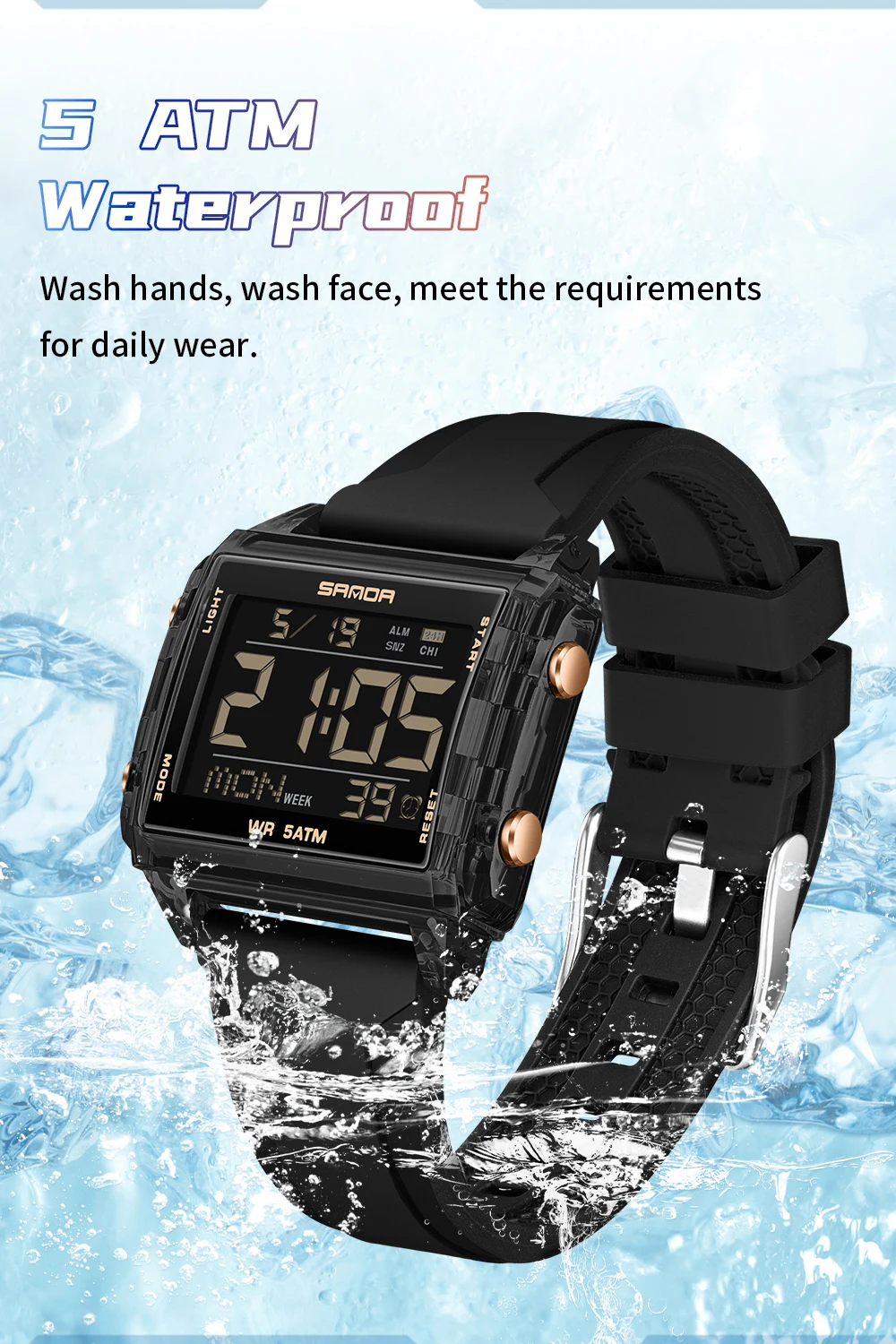 Fashion Mens Woman Digital Watches Waterproof Trend Rectangle Design Sports Watch For Men Women LED Backlight Male Wristwatch
