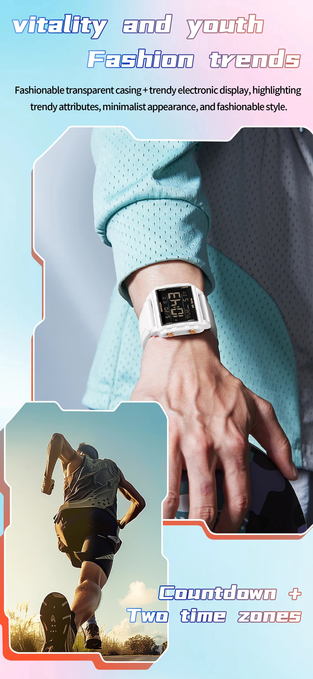 Fashion Mens Woman Digital Watches Waterproof Trend Rectangle Design Sports Watch For Men Women LED Backlight Male Wristwatch