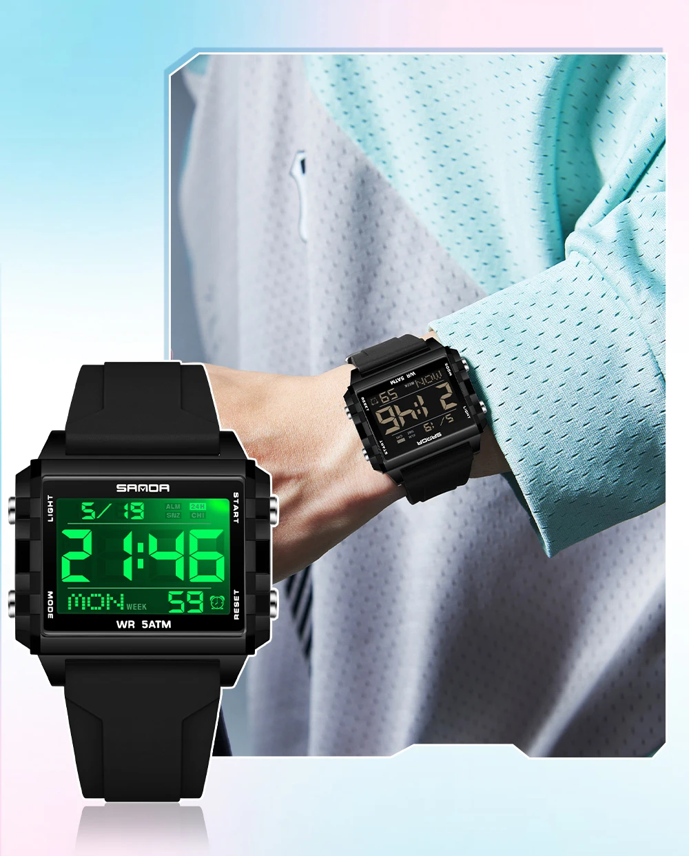 Fashion Mens Woman Digital Watches Waterproof Trend Rectangle Design Sports Watch For Men Women LED Backlight Male Wristwatch
