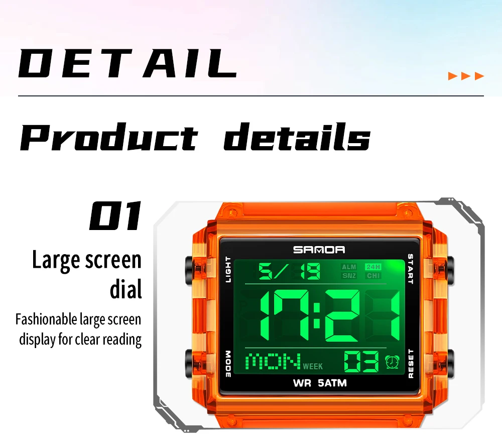 Fashion Mens Woman Digital Watches Waterproof Trend Rectangle Design Sports Watch For Men Women LED Backlight Male Wristwatch