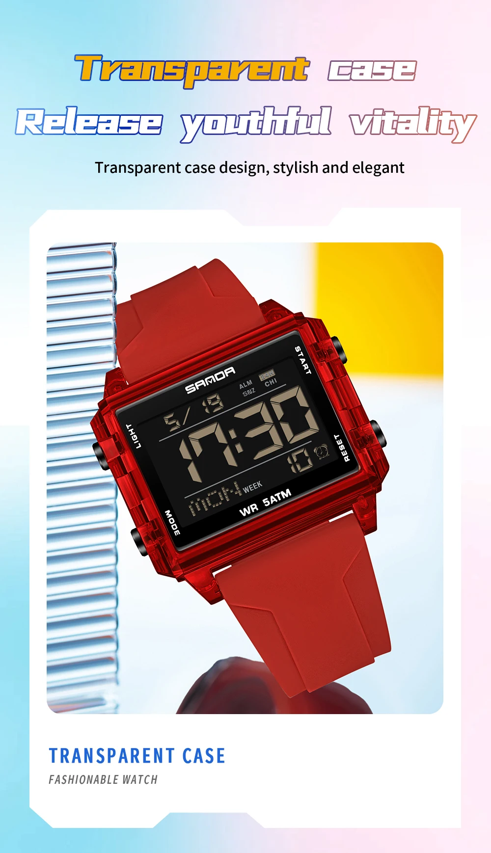 Fashion Mens Woman Digital Watches Waterproof Trend Rectangle Design Sports Watch For Men Women LED Backlight Male Wristwatch