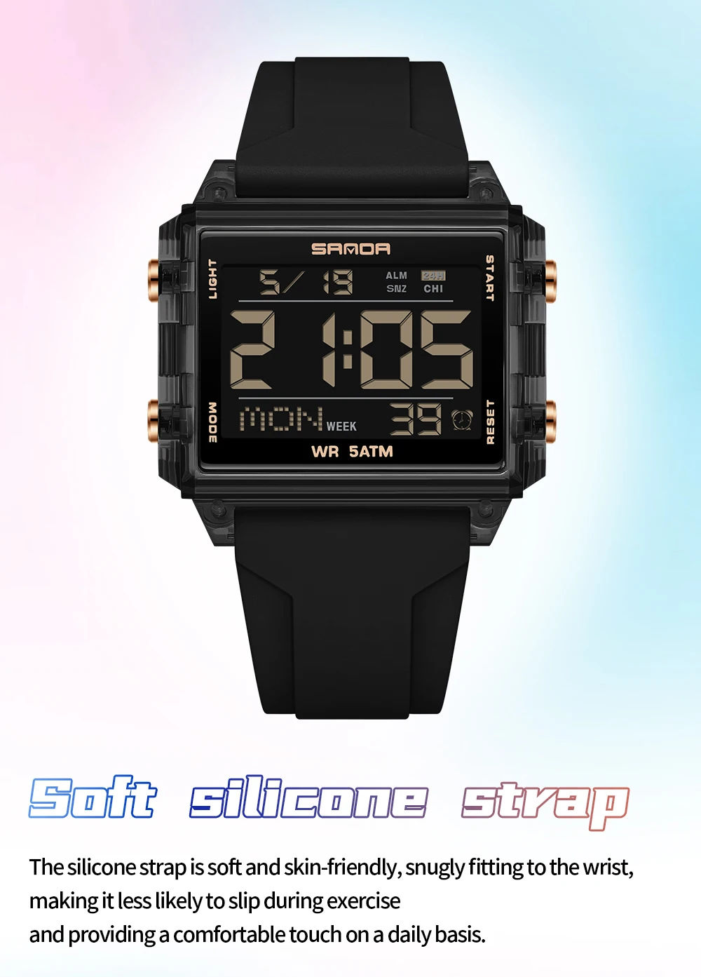 Fashion Mens Woman Digital Watches Waterproof Trend Rectangle Design Sports Watch For Men Women LED Backlight Male Wristwatch