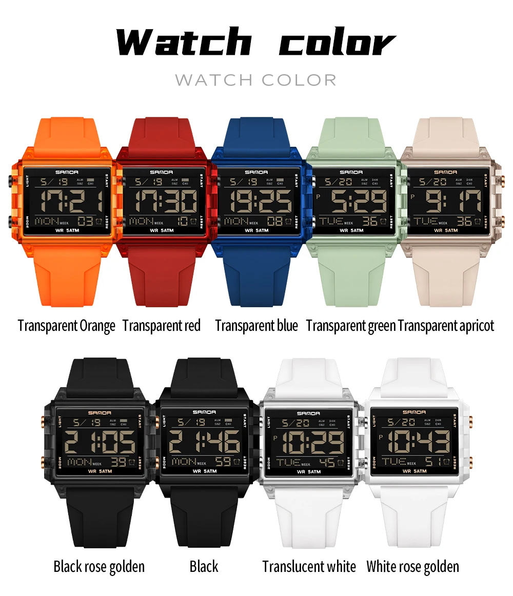 Fashion Mens Woman Digital Watches Waterproof Trend Rectangle Design Sports Watch For Men Women LED Backlight Male Wristwatch