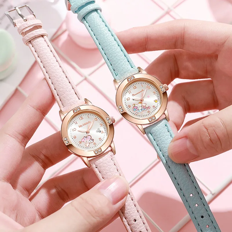 Cartoon Princess Girl Children's Fashion Watch Quartz Movement PU Leather Strap Female Student Watch Suitable for Children's Gif