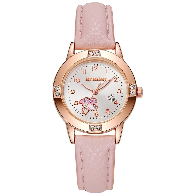 Cartoon Princess Girl Children's Fashion Watch Quartz Movement PU Leather Strap Female Student Watch Suitable for Children's Gif