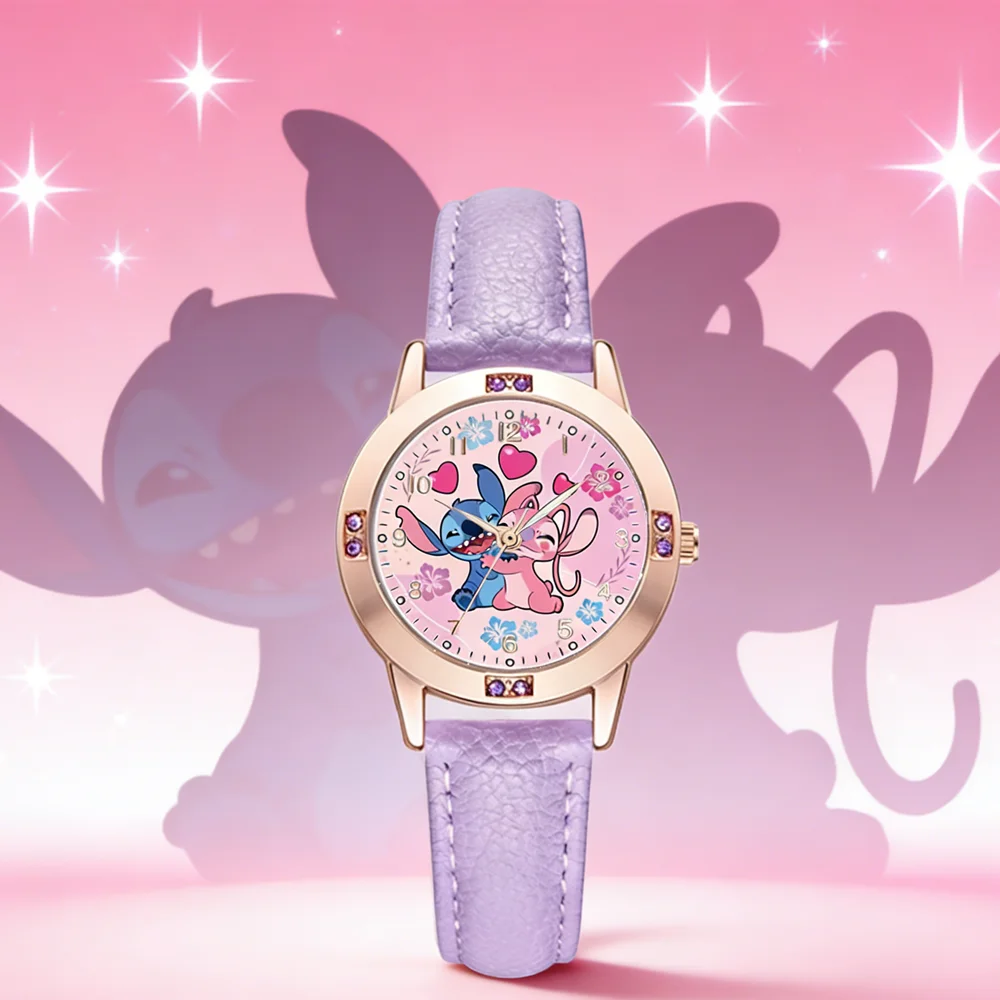 Cartoon Stitch Watches Kids Boys Girls Cute Cartoon Imitation Diamond Wristwatch Belt Student Quartz Watch Children Gifts