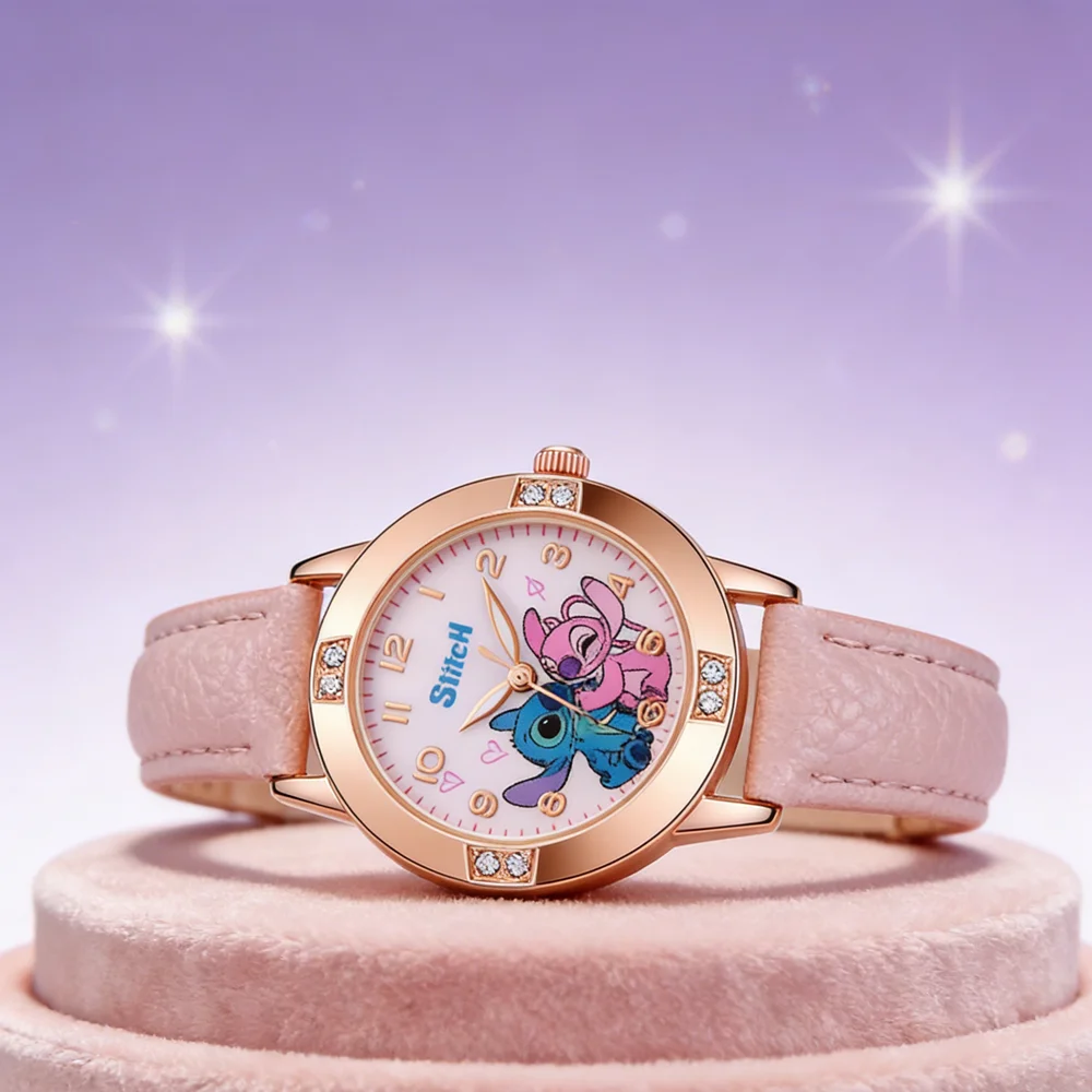 Cartoon Stitch Watches Kids Boys Girls Cute Cartoon Imitation Diamond Wristwatch Belt Student Quartz Watch Children Gifts
