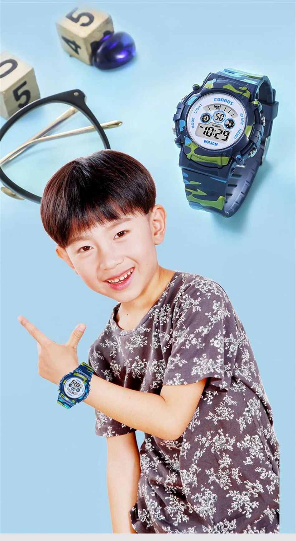 2023 New Boys Sports Military Kids Digital Watches Student Childrens Watch Fashion Luminous LED Alarm Camouflage Girls Clock