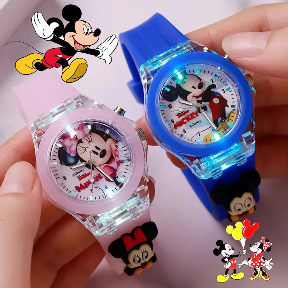 Disney Children's Fashion Cartoon Children's Watch with Colorful Lights Watch Cartoon Mickey Minnie Boys and Girls Fashion Watch