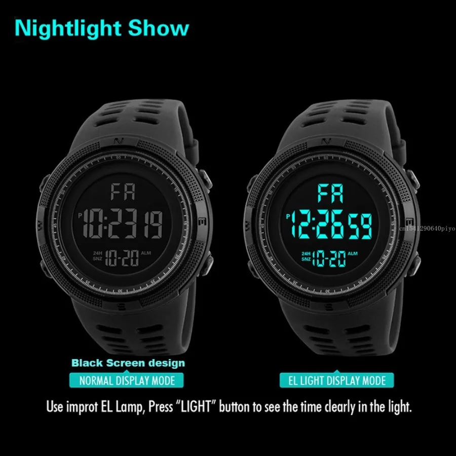 Men's Military Outdoor Sports Watch Waterproof Luminous LED Digital Wristwatch with Alarm Clock Multifunction for Student Kids