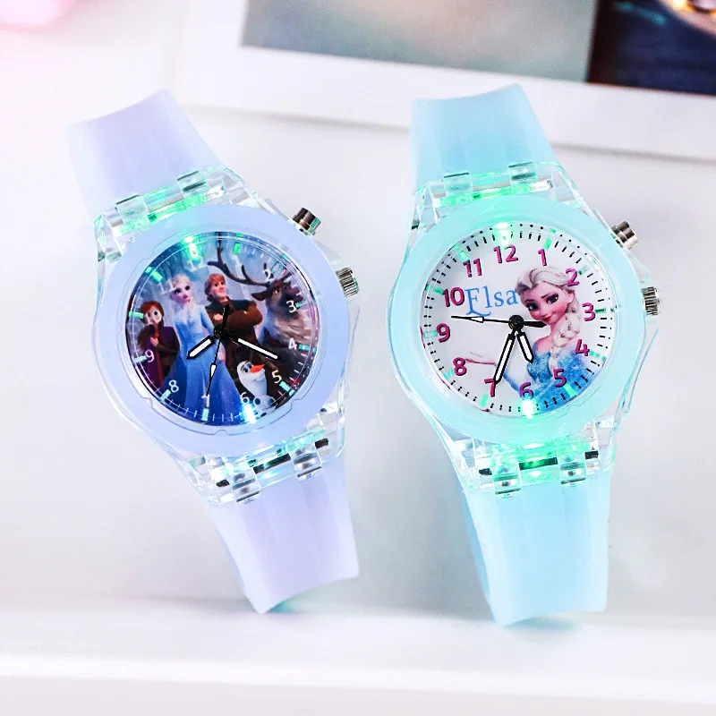 Cartoon Frozen Elsa Princess Fashion Children's Watch Boys and Girls Student Watch with Light Can Be Illuminated at Any Time Fas