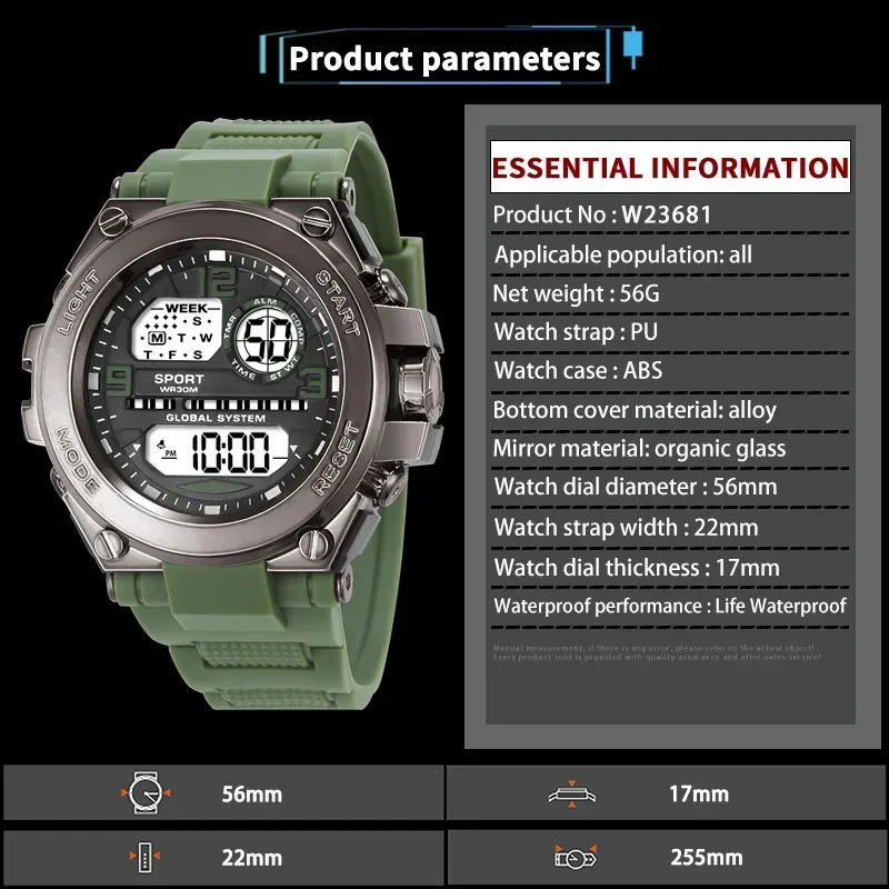Sports Watch for Men Students Multifunction Luminous Alarm Clock Waterproof Men's LED Digital Watch Sport Electronic Wristwatch