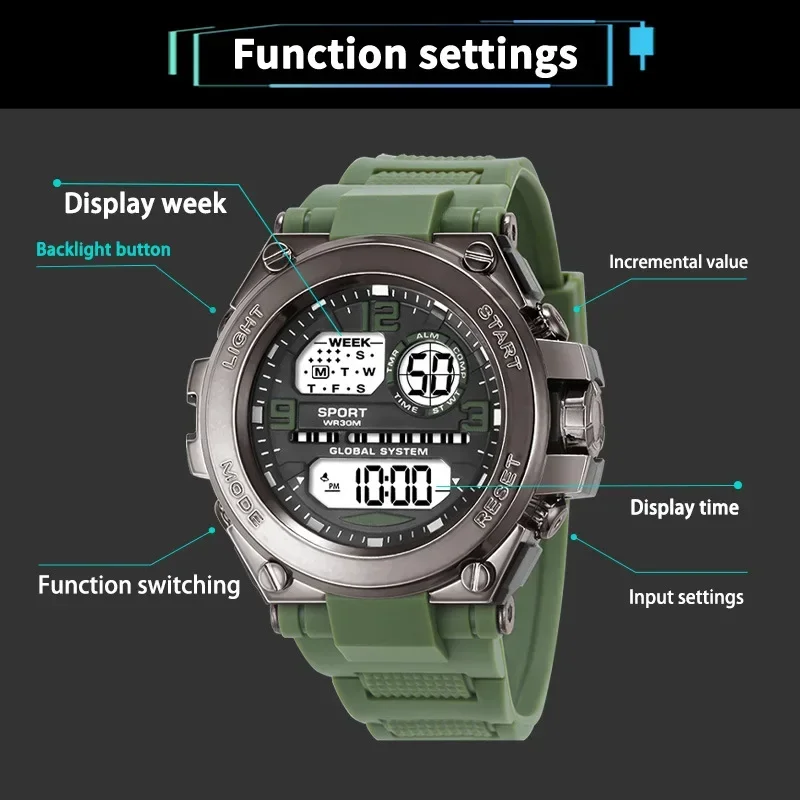 Sports Watch for Men Students Multifunction Luminous Alarm Clock Waterproof Men's LED Digital Watch Sport Electronic Wristwatch