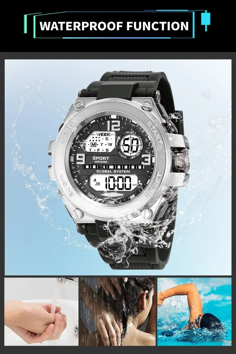Sports Watch for Men Students Multifunction Luminous Alarm Clock Waterproof Men's LED Digital Watch Sport Electronic Wristwatch