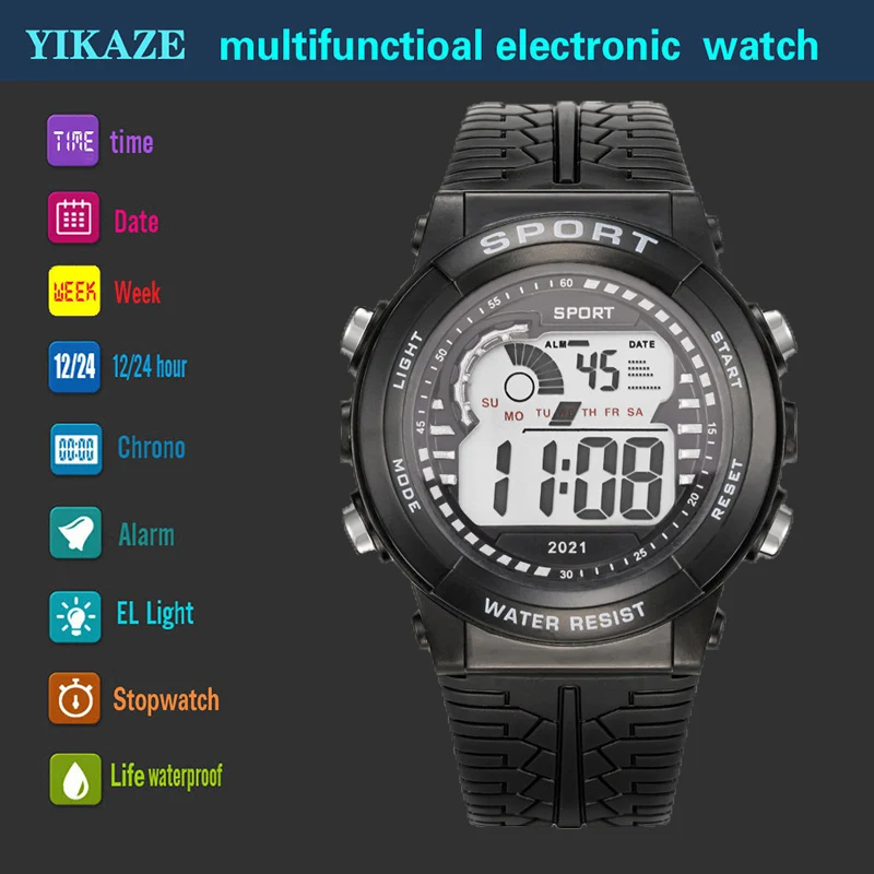 2pcs/Set Kids Electronic Watch Multifunction Sports Wristwatch LED Display Alarm Clock Watches for Boys Girls Students Gift