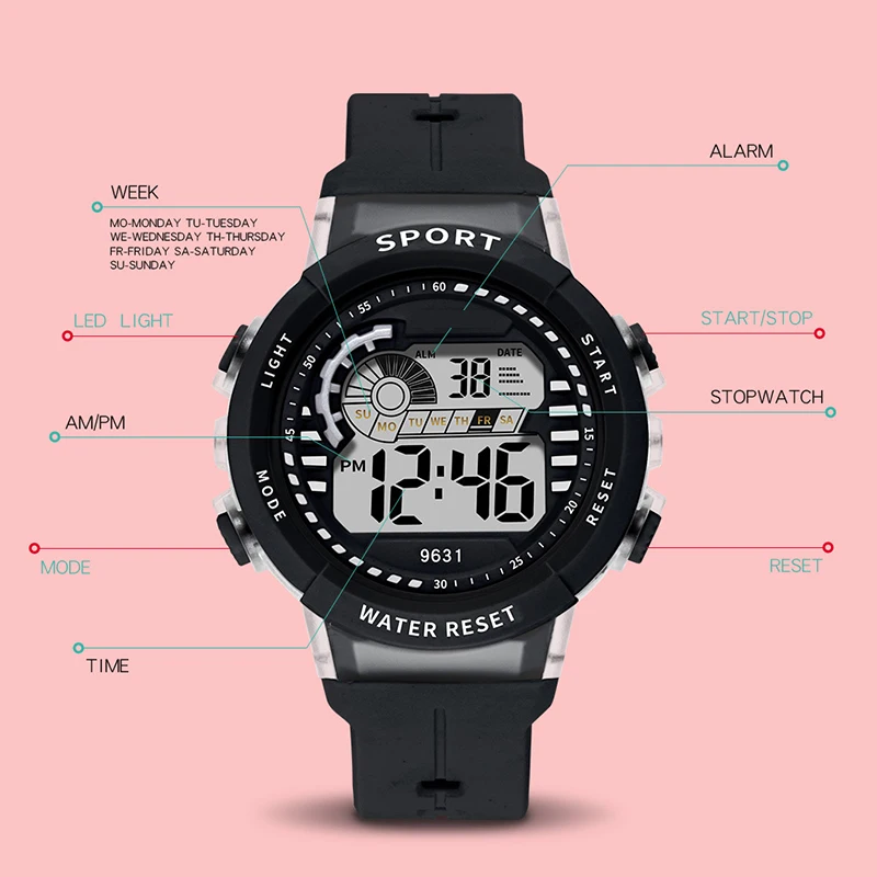 2pcs/Set Kids Electronic Watch Multifunction Sports Wristwatch LED Display Alarm Clock Watches for Boys Girls Students Gift
